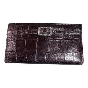 Brighton Card Folio Organizer Long Wallet Croc Embossed Brown Leather READ